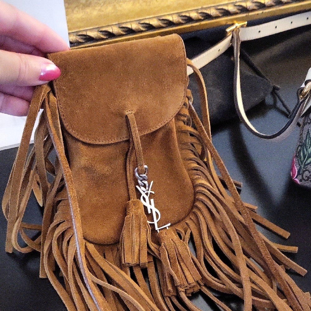 YSL leather fringe crossbody